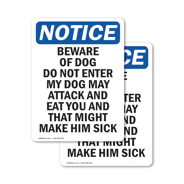 Signmission Beware Of Dog Do Not Enter My OSHA Notice Sign, Vinyl Decal, 7in W x 10in L, 2PK OS-2PACK-NS-D-710-V-10342 - main